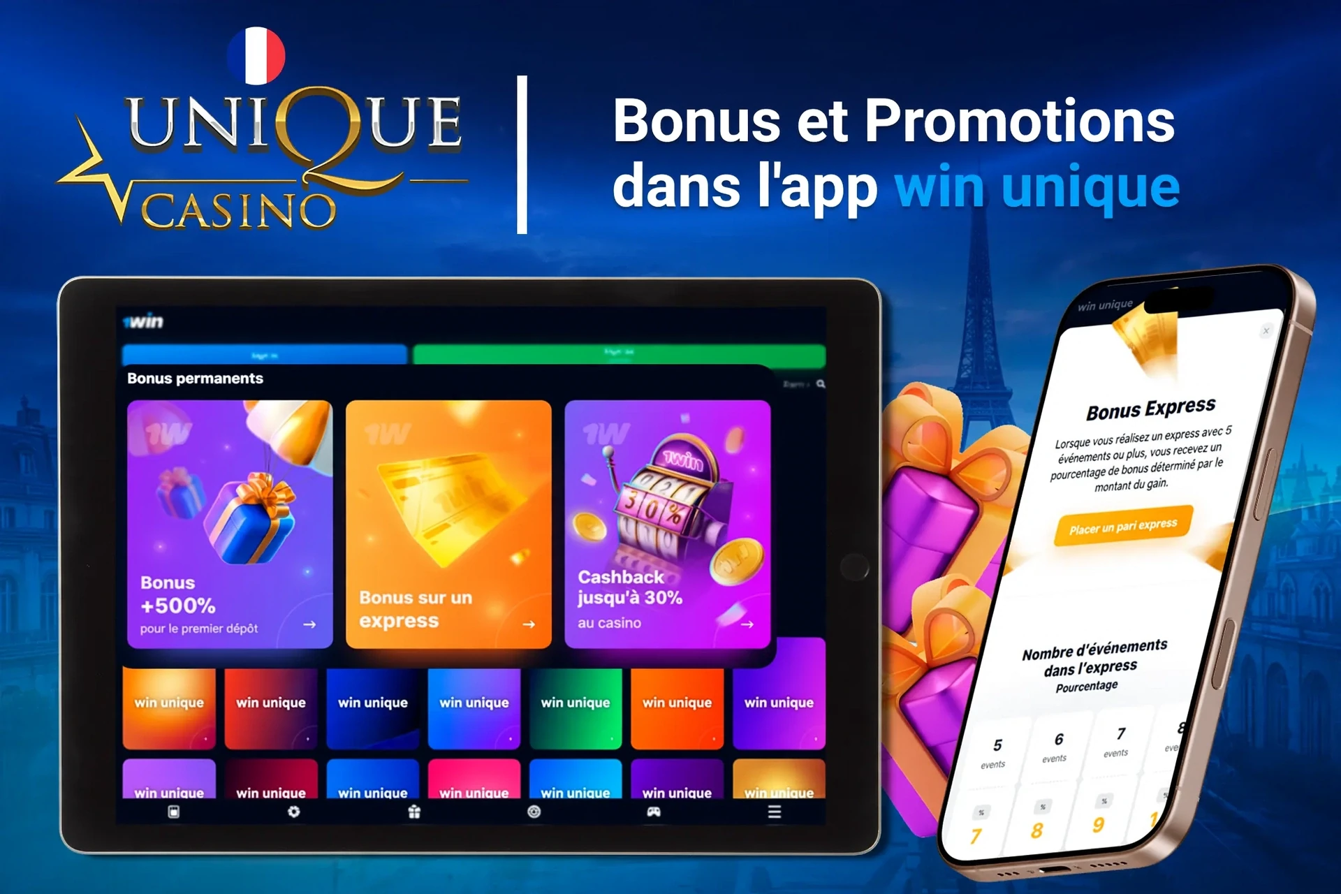 Processus d'inscription sur l'application mobile WinUnique avec options de connexion sociale