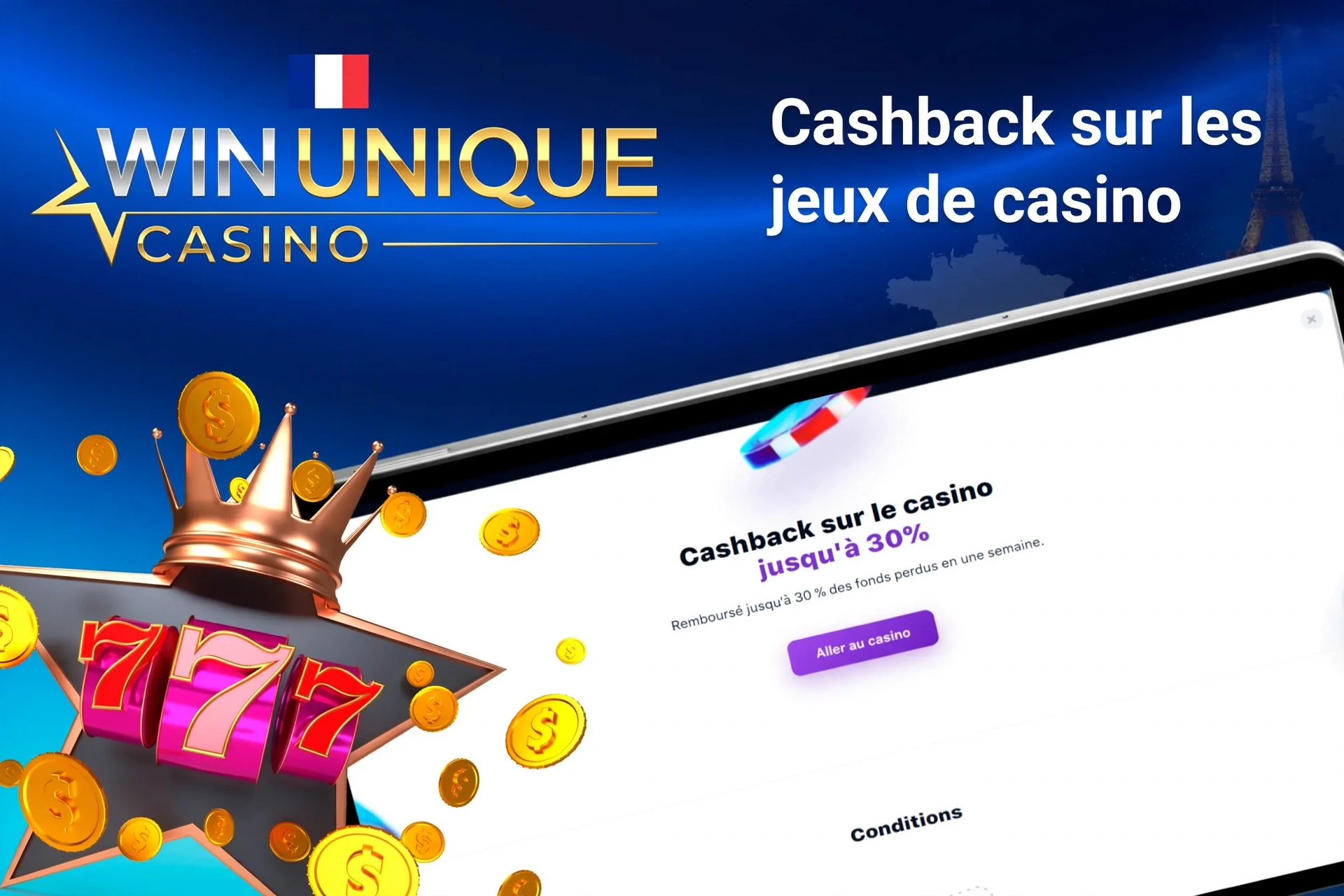 Application mobile avec offre de rakeback poker WinUnique jusqu'à 50%, dés rouges et cartes à jouer