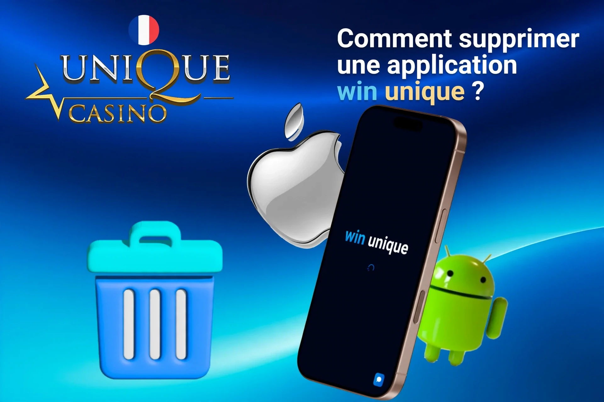 Instructions sur la façon de supprimer l'application des appareils iOS et Android, illustrées avec des icônes d'applications