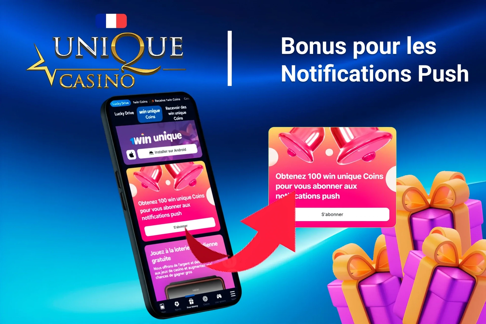 application mobile affichant des offres et promotions avec pièces et visuels liés au poker