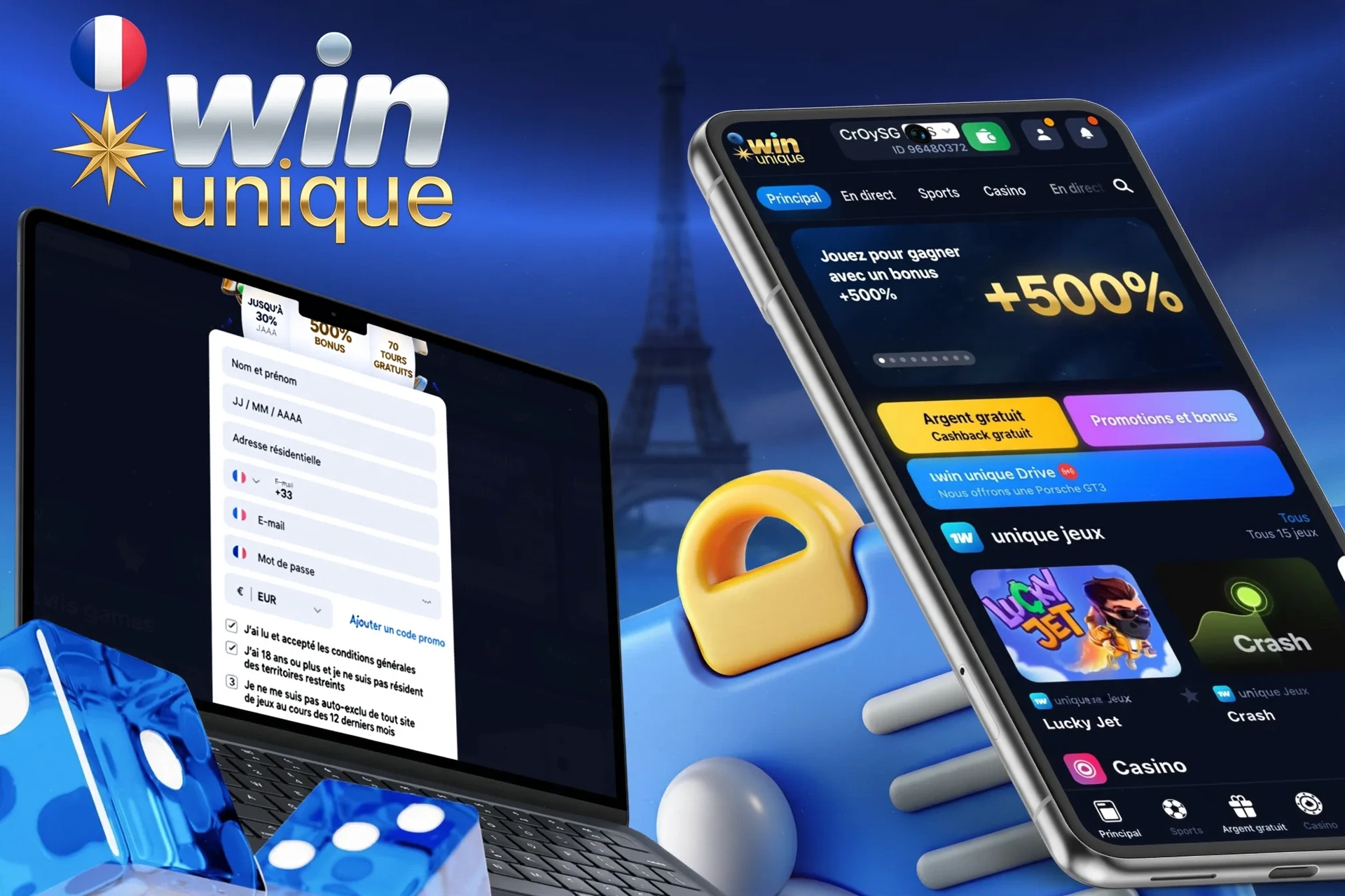 Description de l'inscription sur WinUnique et de la réception d'un bonus de bienvenue