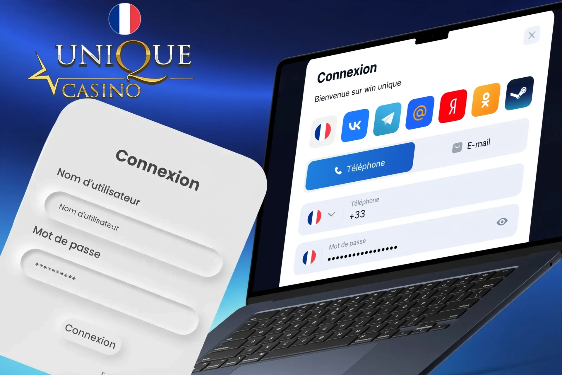 Description des actions pour se connecter au compte personnel via le site web ou l'application mobile